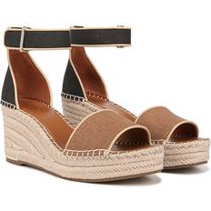 Buckle Espadrilles Franco Sarto Clemens Espadrille Wedge Sandals Tan/Black Fabric Tan/Black Fabric