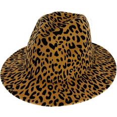 Leopard Hats TOP HEADWEAR TOP HEADWEAR Leopard Cheetah Print Wide Brim Felt Fedora Panama Hat Brown