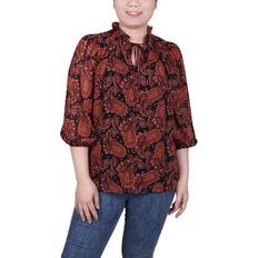 Paisley Blouses NY Collection Womens 3/4 Sleeve Chiffon Blouse RUST BLACK Petite