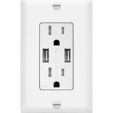 Ethernet, Data & Phone Outlets Topgreener 4.0 Amp USB Wall Duplex Outlet Charger with Wall Plate in White 3-Pack