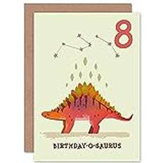 ARTERY8 Wee Blue Coo Dinosaur Stegosaurus 8th Birthday Greeting Card