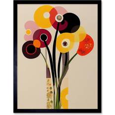 Black Framed Art ARTERY8 Retro Spring Summer Flowers Floral Yellow Burgundy Orange Bouquet Framed Art