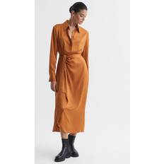 Reiss Midi Dresses Reiss Arabella Satin Shirt Style Midi Rust