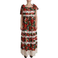 Långa klänningar - Multifärgade Dolce & Gabbana Multicolor Geranium Print Lace Long Maxi Dress IT44