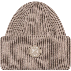 Beige - Herre Luer Knowledge Cotton Apparel Big Rib Beanie - Kelp Melange