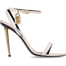 Schnürung - Weiß Sandaletten Tom Ford White Padlock Pointed Naked Heeled Sandals 1W003 Chalk IT