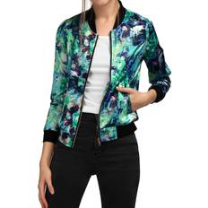 Florals - Women Outerwear Allegra Women's Stand Collar Zip Up Floral Print Bomber Jacket Green