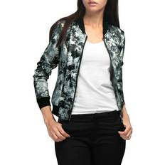 Florals - Women Outerwear Allegra Women's Sleeves Stand Collar Zip Up Floral Bomber Jacket Grey