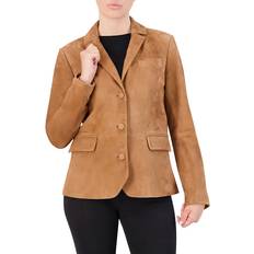 Leather - Women Blazers Cole Haan Women's Solid Suede Blazer Hazelnut