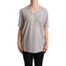 Dolce & Gabbana Herre T-shirts Dolce & Gabbana Gray Solid 100% Cotton V-neck Top T-shirt IT38