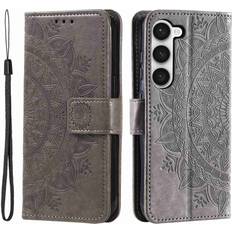 Skalo Samsung S23 Plus Mandala Flip Cover Grå