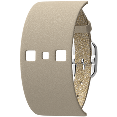 Bracelet Cuir Crème Paillettes Dorées Boucle Argentée - Creme