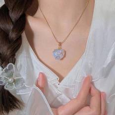 Shein Princess Design Necklace With Pink Crystal & Howlite For Girls' Gift Best Friends Necklace, Cute Accessories