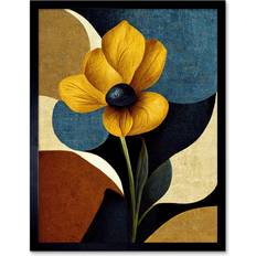 Yellow Framed Art ARTERY8 Single Yellow Flower Muted Painting Picture Print 12x16 Framed Art