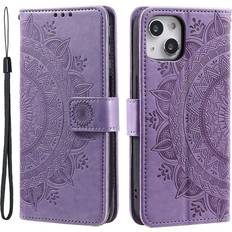 Skalo iPhone 15 Mandala Flip Cover Lilla