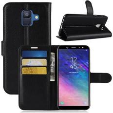 Samsung Galaxy A6 litchi skin magnetic leather flip case Black