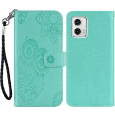 Skalo Motorola Moto G53 5G Mandala Owl Flip Cover Turkis