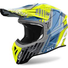 Motorcycle Equipment Airoh Aviator Ace Proud, Motocrosshelm Neon-Gelb/Blau/Grau/Schwarz