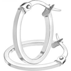 Diamant L'Eternel Womens 9ct White Gold Classic Square Tubed Oval Hoop Earrings One