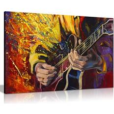 Panther Print Painting Of Guitar Music Contemporary Canvas Picture Print 30X20