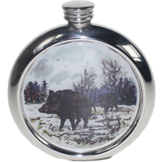 Wentworth Pewter 6oz Round Wild Boar Picture Hip Flask