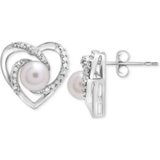 Earrings Macy's Cultured Freshwater Pearl 6mm Diamond Accent Heart Necklace Earring Collection Sterling Silver