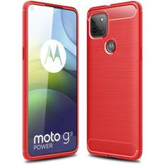 MAULUND Motorola Moto G9 Power Brushed Carbon Fiber Flexible Plastic Case Röd