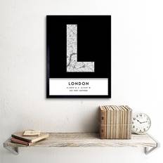 Black Framed Art Wee Blue Coo England United Kingdom City Map Yellow Colour Block Typography Stylish Letter Word Framed Art