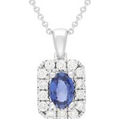 Femme - Or Blanc Breloques et Pendentifs 18ct White Gold Sapphire Diamond Oval Cut Octagon Shape Cluster Pendant