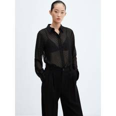 Mango Blouses Mango Glin Semi-Transparent Plumeti Blouse, Black