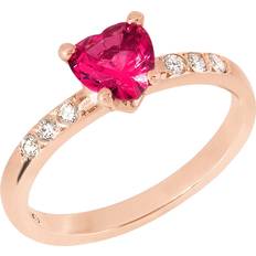 Dodo Rose Gold Synthetic Ruby & Diamond Heart Ring