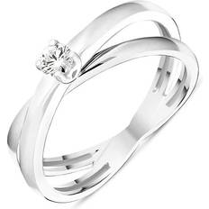 Anelli Bloch 18ct White Gold Diamond Cross Over Solitaire Ring