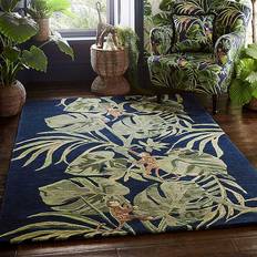 Viscose Carpets Clarke & Clarke Monkey Business Botanical Rug Blue