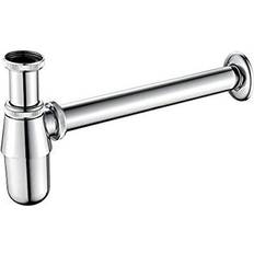 Ibergrif M20505 Bottle Trap 1 1/4, P-Trap, Bathroom Sink Tap Waste Pipe Round Chrome Adjustable Height & Outlet, with 210mm Extension Tube, Chrome Brass