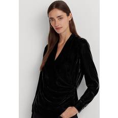 Polo Ralph Lauren S Blouses Polo Ralph Lauren Pleated Velvet Surplice Blouse in Black Velvet