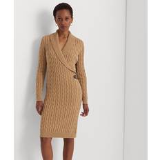 Polo Ralph Lauren Cotton Dresses Polo Ralph Lauren Cable-Knit Buckle-Trim Sweater Dress in Classic Camel