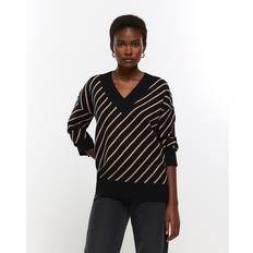 River Island Överdelar River Island Womens Black Stripe V-Neck Jumper Black