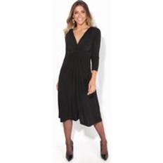 Krisp 3/4 Sleeve Knot Front Midi Dress Black