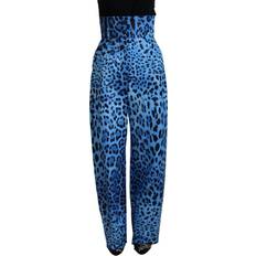 Leopard Bukser Dolce & Gabbana Blue Leopard Print High Waist Pants IT40