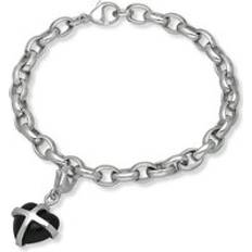 Bracciali C. W. Sellors 9ct White Gold Whitby Jet Cross Heart Charm Bracelet Option1 Value Gold