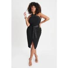 6XL Dresses Lavish Alice Lavish Alice ISLA Curve Satin Mix Cross Over Midi Dress In Black UK26 black