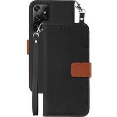 Wallet Cases Nakedcellphone Black/Brown Wallet Case Card ID Slot Cover and Wrist Strap for Galaxy S22 Ultra