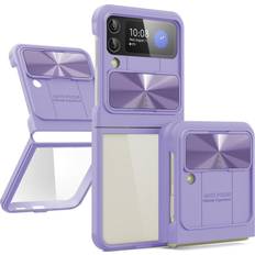 AKAFFICE For Samsung Galaxy Z Flip 4 Z Flip 3 Case With Sliding Cover Transparent Purple