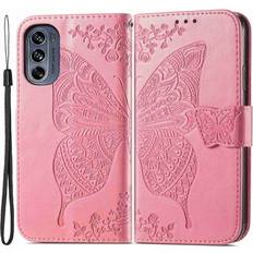 Skalo Motorola Moto G62 5G Mandala Butterfly Flip Cover Pink