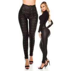 Leder Unterwäsche Koucla Highwaist Lederlook Hose Zier-Schnürung Leggings Schwarz