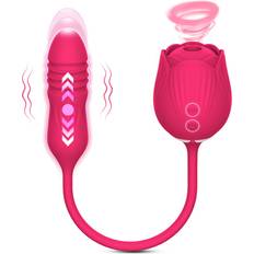 Vingem Rose Sucking Toy Vibrator with Thrusting Vibrating Egg for Women Red