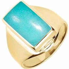 Men - Yellow Rings C. W. Sellors 9ct Yellow Gold Turquoise Oblong Ring Option1 Value Yellow Gold