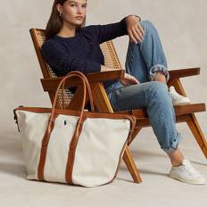 Leather Fabric Tote Bags Polo Ralph Lauren Women's Extra-Large Bellport Canvas Tote Bag Natural Natural one-size