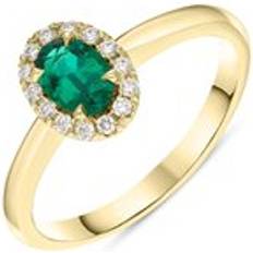 Bloch 18ct Yellow Gold Emerald Diamond Oval Cluster Ring