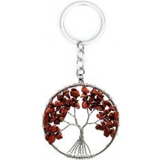 Grey Keychains J&Y red Natural Stone Tree of Life Keyring - Red